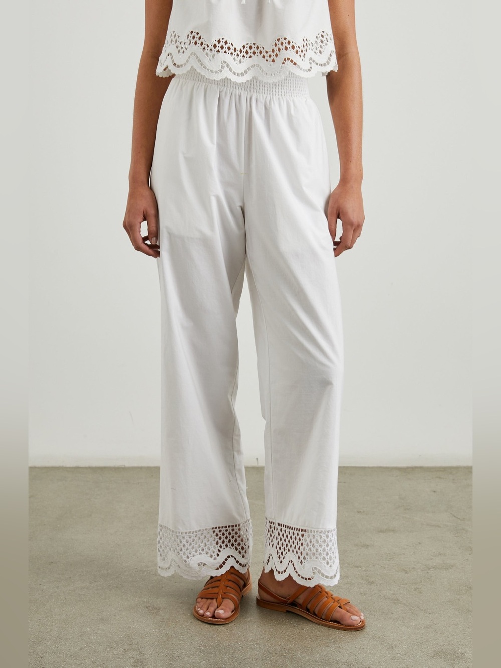 Rails Womens Henrik Eyelet Hem Poplin Wide Leg Pants White M Boho Festival NWT
